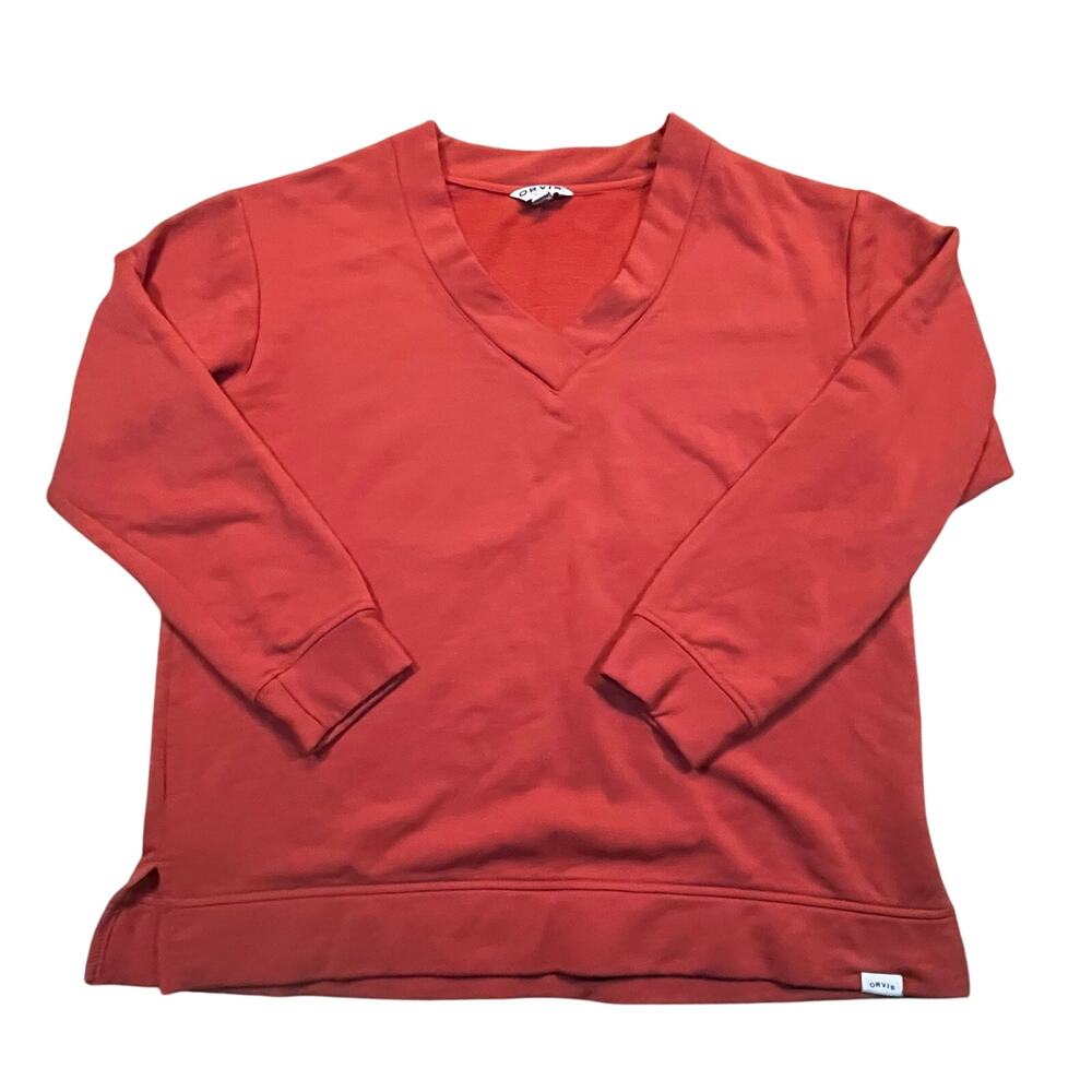 Orvis Sweatshirt Womens M Orange V Neck‎ Pullover Casual Classic Top